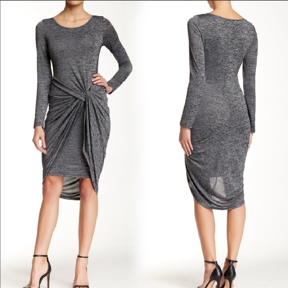 ADRIANNA PAPELL Heathered Gray Faux Wrap Dress M